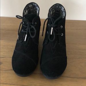 Tom’s Black Suede Wedge Booties